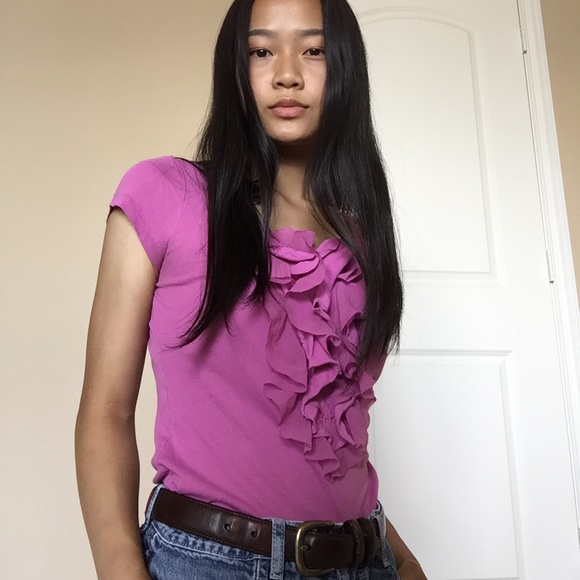 Caslon Tops - Caslon Swoopneck Ruffle Blouse Pink